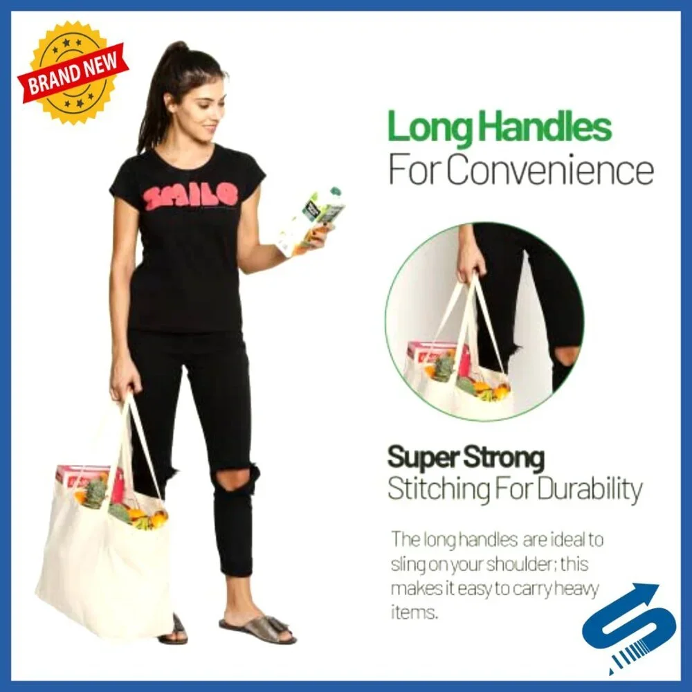 Heavy Duty Canvas Tote Bags Eco Friendly Foldable Lightweight Grocery Shopping